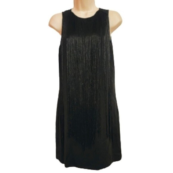 H&M Black Fringe Sleeveless Bodycon Dress Size 4 - Picture 1 of 13